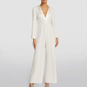 RIXO LONDON Emilia Tuxedo V-neck Silk Jumpsuit In White size medium / US 8